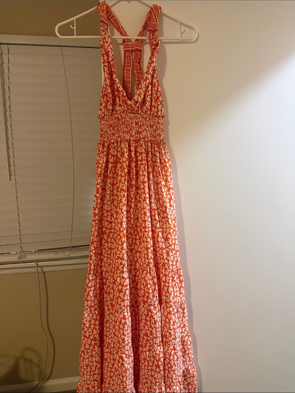 Women's Orange Floral Sun Dress - Sleeveless Smocked Waist